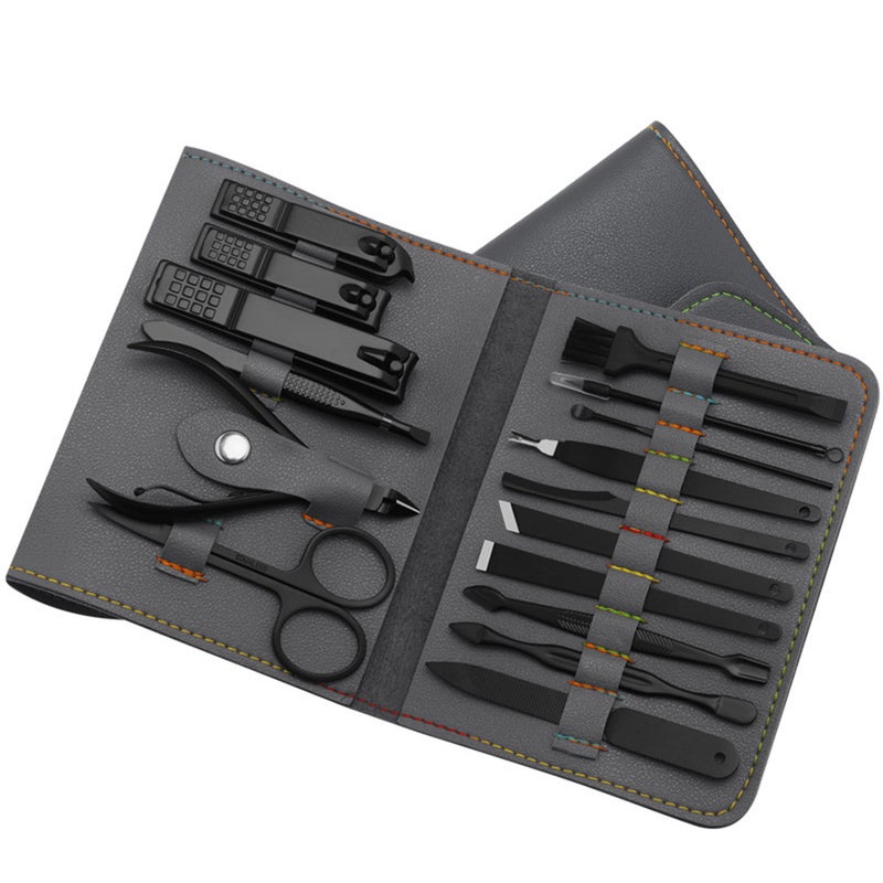 طقم أدوات العناية بالأظافر مكون من 16 قطعة رمادي - Image 1