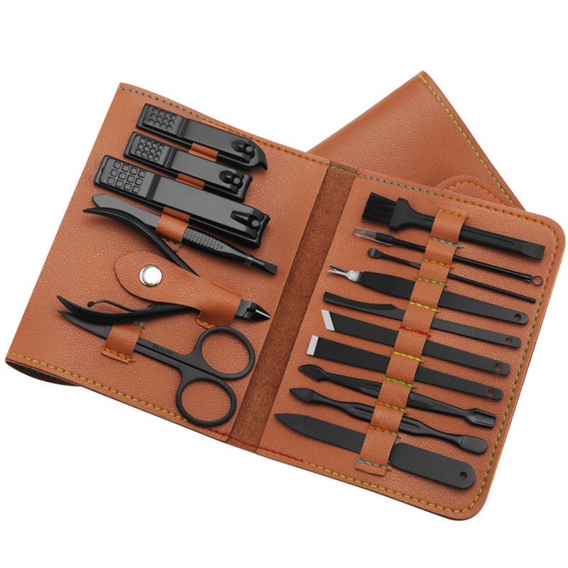 16 Piece Nail Clipper Grooming Kit Brown - Image 1