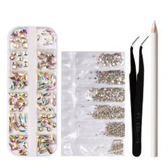 1 Set Multi Size Glass Nail Rhinestones Multicolor