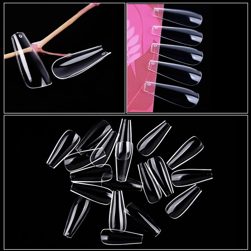 طقم أظافر صناعية مكون من 500 قطعة شفاف - Image 3