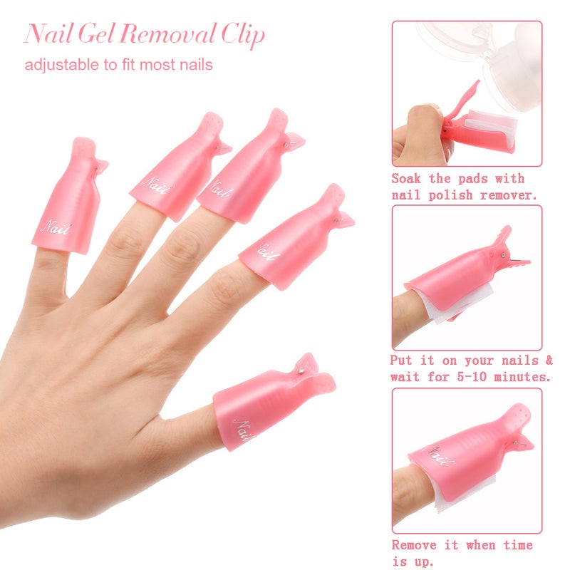 4-In-1 Nail Polish Gel Remover Tools Kit With Nail Brush File Clips Multicolor - Image 2