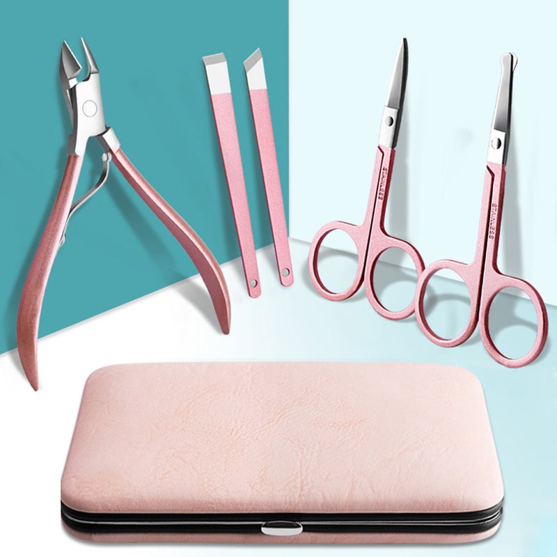 طقم أدوات احترافية للعناية بأظافر اليدين والقدمين مكون من 18 قطعة ذهبي وردي - Image 2