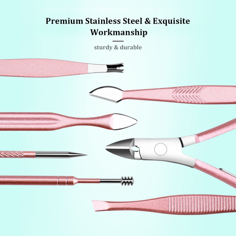 طقم أدوات احترافيّة للعناية بأظافر اليدين والقدمين مكوّن من 18 قطعة ذهبي وردي - Image 5