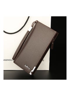 Generic Men's Multifunction Clutch Purse PU Leather Long Triflod Wallet Zipper Multi-card Holder Cash Organizer with Portable Rope Coffee  - Image 1