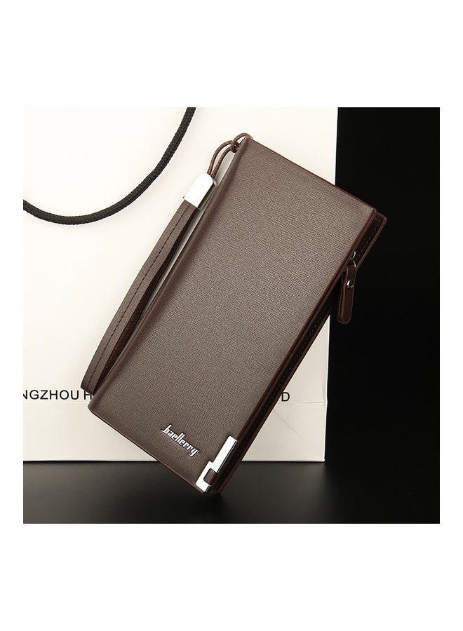 Generic Men's Multifunction Clutch Purse PU Leather Long Triflod Wallet Zipper Multi-card Holder Cash Organizer with Portable Rope Coffee  - Image 1