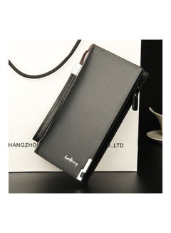 Generic Men's Multifunction Clutch Purse PU Leather Long Triflod Wallet Zipper Multi-card Holder Cash Organizer with Portable Rope Coffee  - Image 2