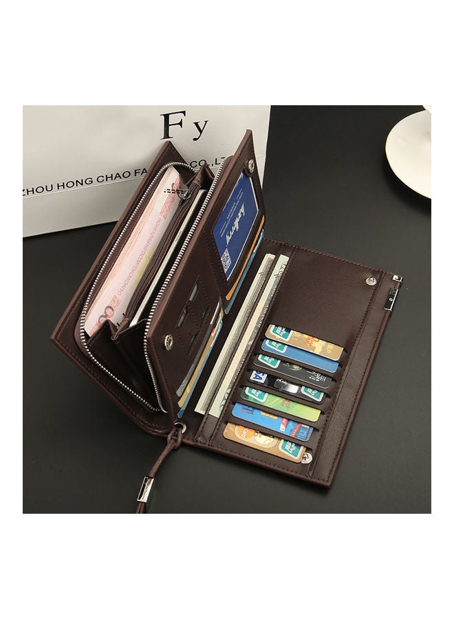 Men's Multifunction Clutch Purse PU Leather Long Triflod Wallet Zipper Multi-card Holder Cash Organizer with Portable Rope Coffee - v1605115863/N42292313A_3