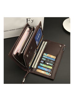 Generic Men's Multifunction Clutch Purse PU Leather Long Triflod Wallet Zipper Multi-card Holder Cash Organizer with Portable Rope Coffee  - Image 3