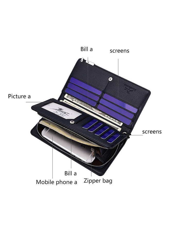 Generic Men's Multifunction Clutch Purse PU Leather Long Triflod Wallet Zipper Multi-card Holder Cash Organizer with Portable Rope Coffee  - Image 4