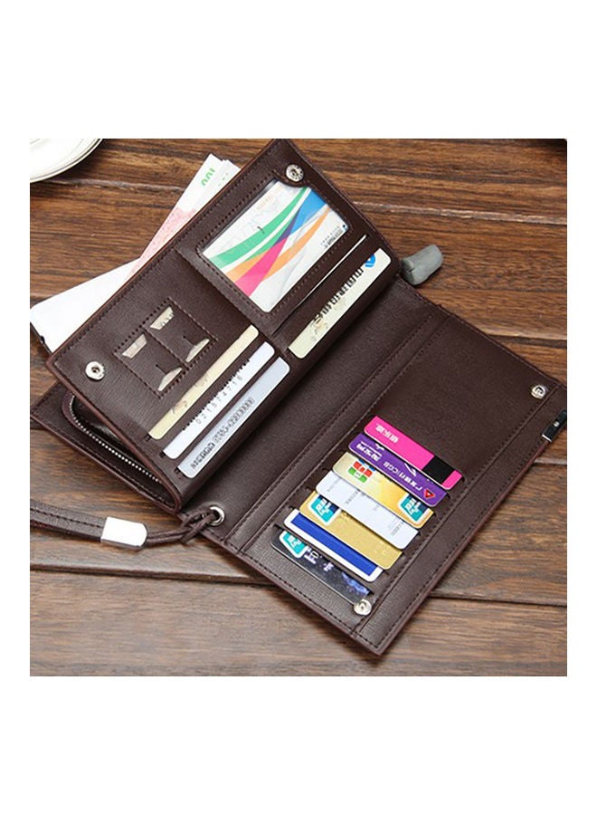 Men's Multifunction Clutch Purse PU Leather Long Triflod Wallet Zipper Multi-card Holder Cash Organizer with Portable Rope Coffee - v1605115863/N42292313A_6