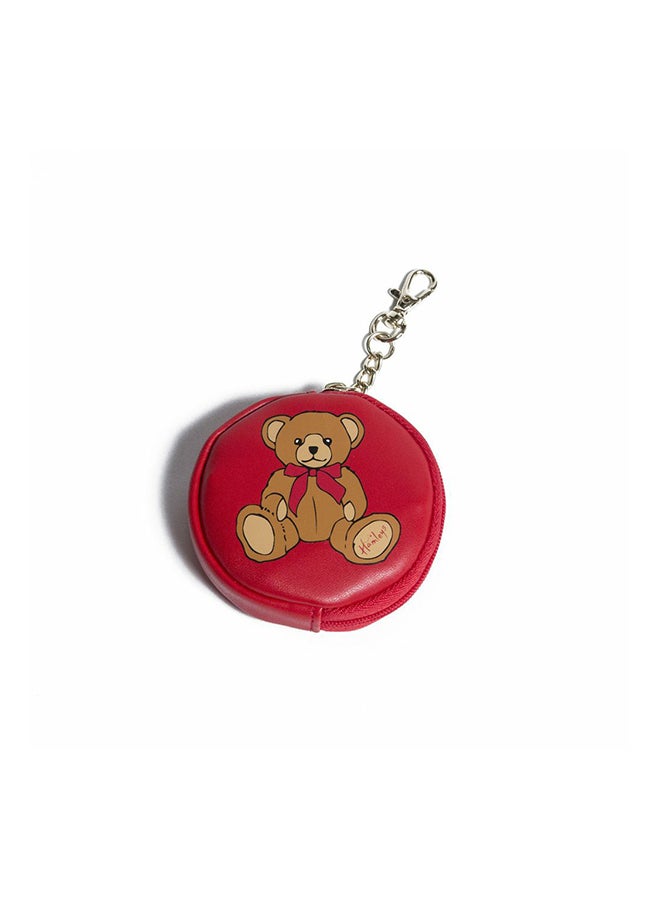 Hamleys Bear Faux Leather Keyring Coin Purse Red/Brown  - Image 1