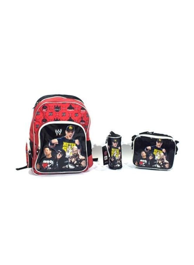 3-Piece School Backpack With Lunch Bag And Pencil Case Set Black/Red 
