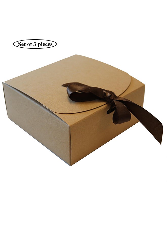 Stile Well A Set Of 3 Luxury DIY Kraft White Paper Candy Favours Square Medium Box With Ribbon - Image 1