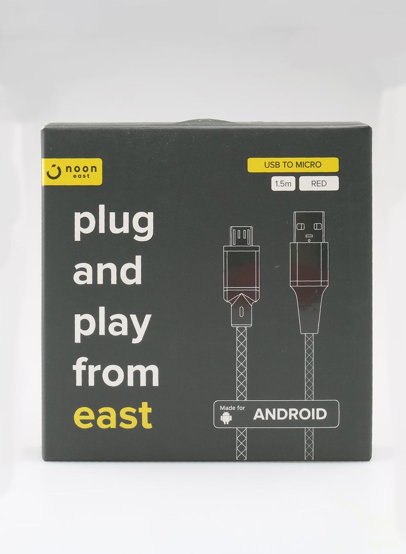 Noon East - Micro USB Data Sync And Charging Cable 1.5meter Black/Red/Silver - Image 1