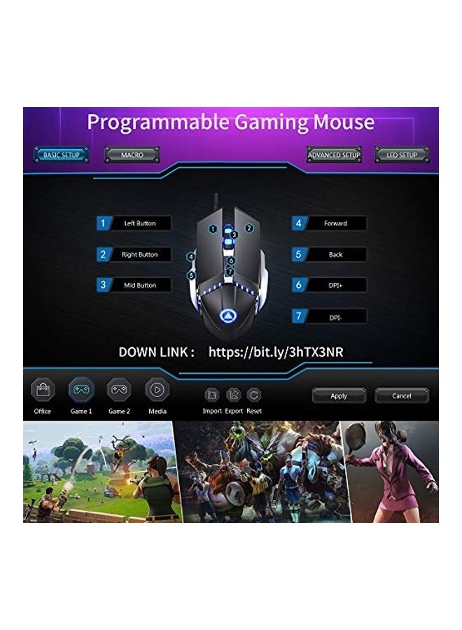 LENRUE - 7 Programmable Buttons Gaming Wired Mouse - Image 1