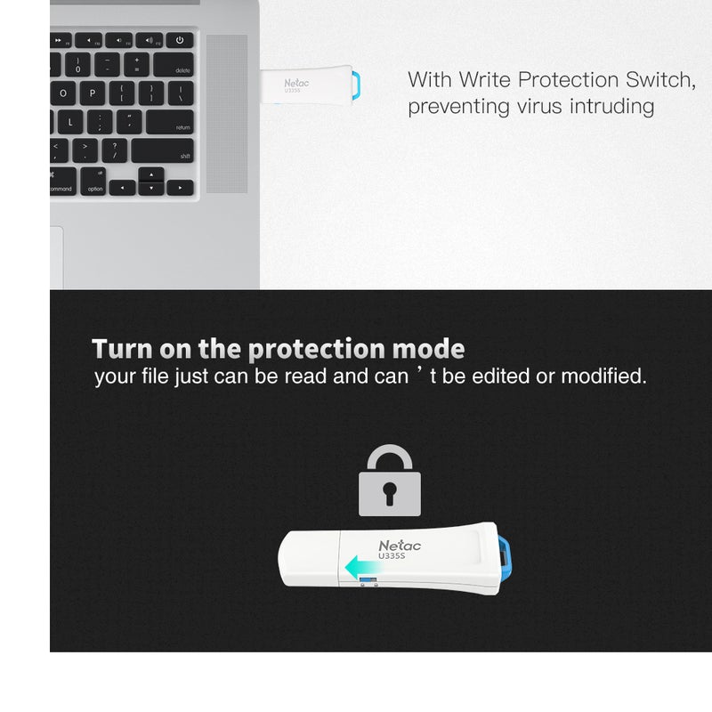 Netac - U335S 128GB Write Protect USB3.0 Memory USB Flash  Drive Disk C4838-128GB-L White - Image 1