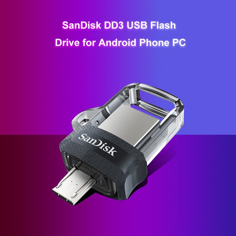 سانديسك - فلاش درايف DD3 ميني عالي السرعة بمنفذ USB 3.0 OTG وبتصميم على شكل قلم وذاكرة تخزين بسعة 64 جيجابايت 3.02*1.18*2.55سم أسود وفضي - Image 1