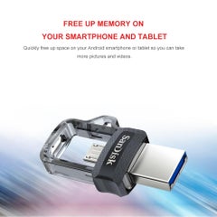 سانديسك فلاش درايف OTG صغير الحجم وسريع من نوع DD3 بمنفذ USB3.0 سعة 16 جيجابايت C6979-16-L أسود وفضي  - Image 2