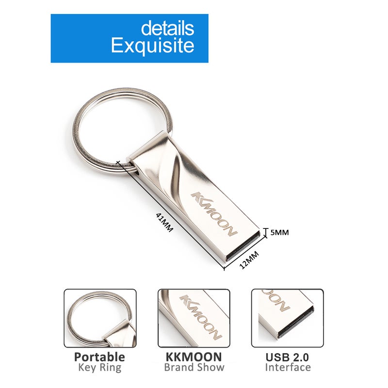 CW10292 32GB/64GB Zinc Alloy Waterproof USB 2.0 Pen Drive With Key Ring C7172S-64-L Silver  - Image 3