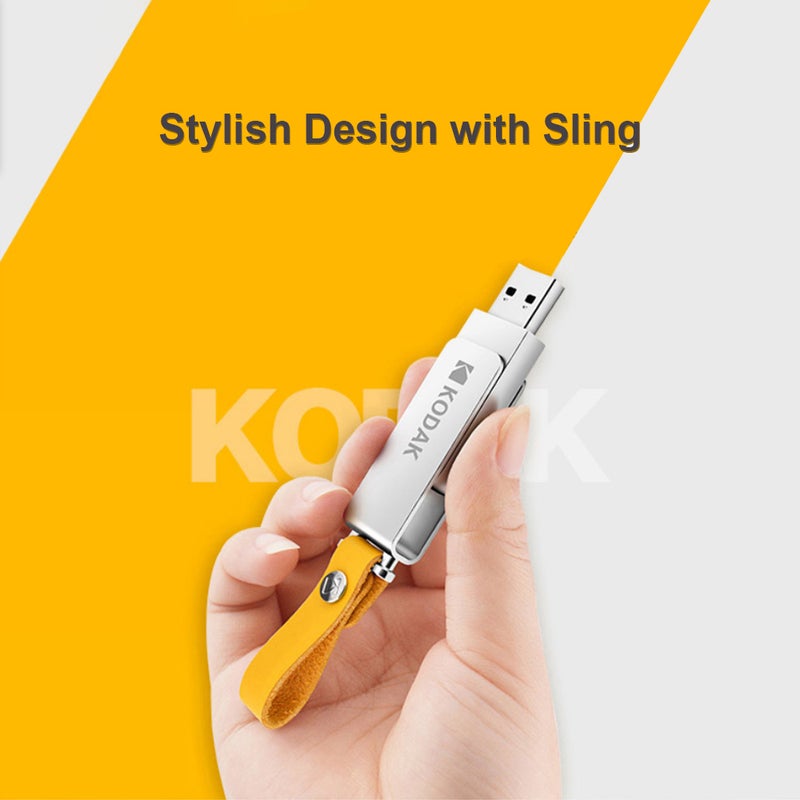 Kodak K133 256GB Metal Portable Waterproof Mini USB3.0 Flash Pen Drive With Sling C6681-256-L Silver  - Image 2