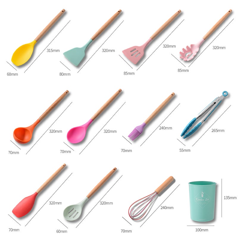 11-Piece Silicone Utensil Set With Storage Barrel Multicolour 33 x 12.5 x 12.5cm - Image 3