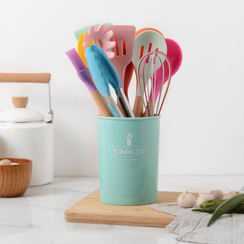 11-Piece Silicone Utensil Set With Storage Barrel Multicolour 33 x 12.5 x 12.5cm - Image 2