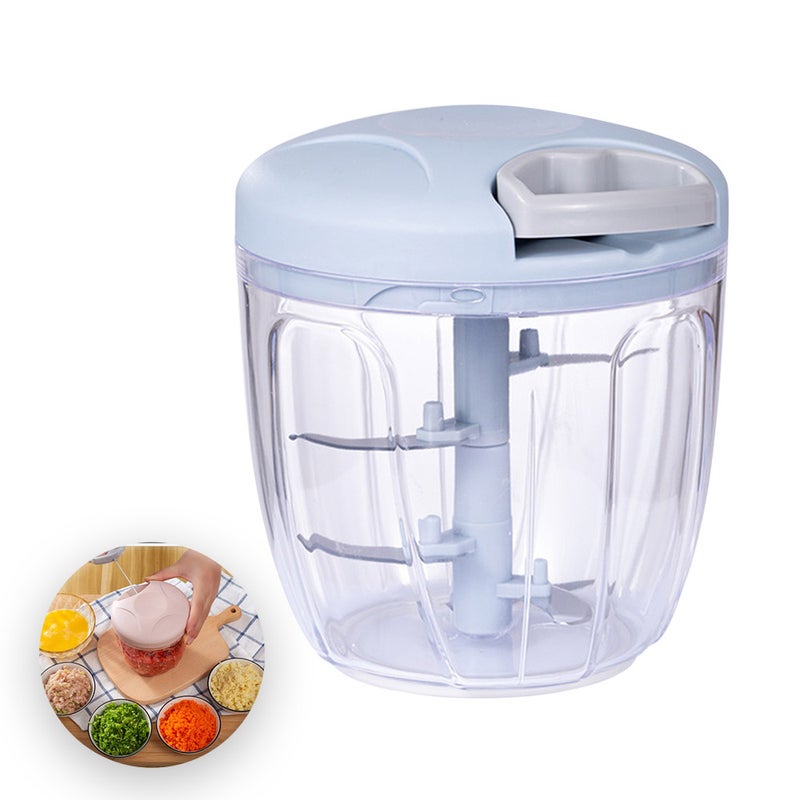 900ml Manual Food Chopper Blue/Clear 12.5 x 12 x 12cm  - Image 1