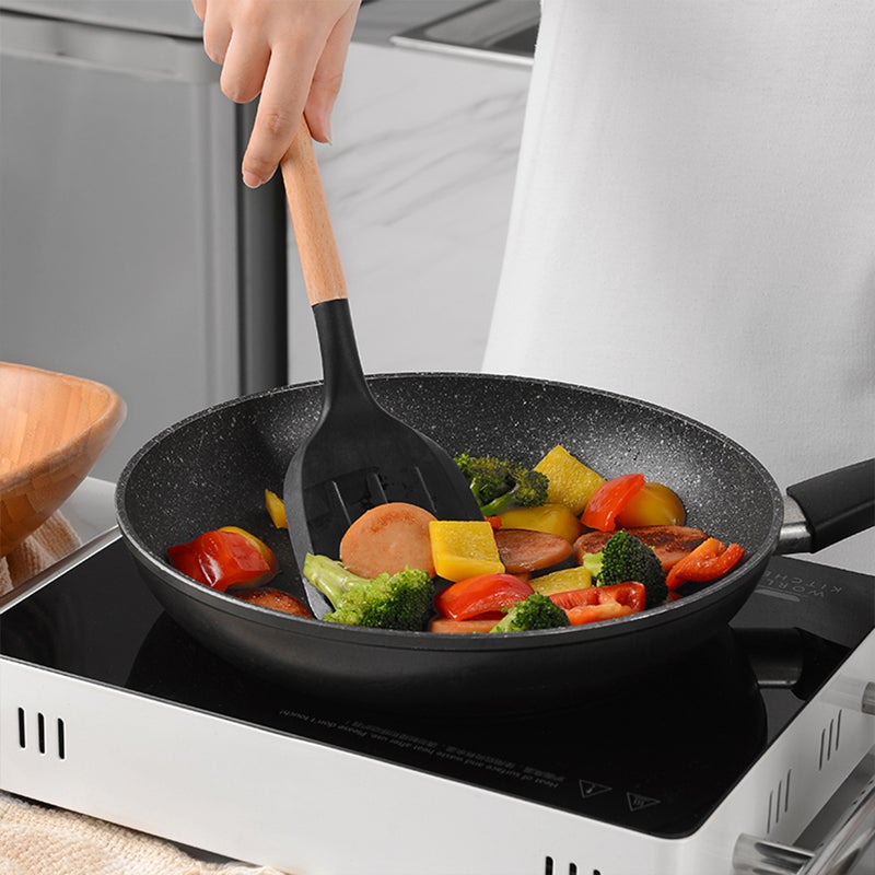 10-Piece Silicone Utensil Set With Storage Barrel Black/Beige 35 x 11.5 x 11.5cm - Image 4