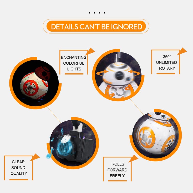 null - BB-8 2.4GHz RC Robot Ball Remote Control Planet Boy 27 x 16 x 22cm - Image 1