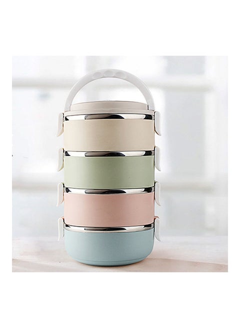صندوق غداء محمول من الستانلس ستيل معزول حراريا بثلاث طبقات للعمل في المدرسة والنزهة، وعاء طعام بينتو النمط: أربع طبقات متعدد الألوان 27*27*27سم