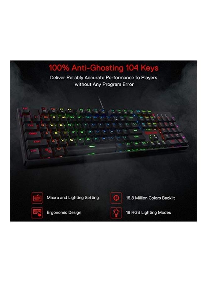 REDRAGON - Surara Rgb Led Backlit Mechanical Gaming Keyboard With 104 Keys-linear And Quiet-red Switches - wired - Image 1