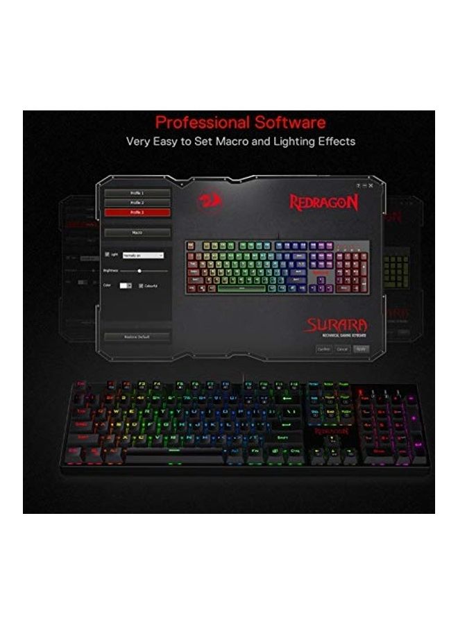 REDRAGON - Surara Rgb Led Backlit Mechanical Gaming Keyboard With 104 Keys-linear And Quiet-red Switches - wired - Image 1