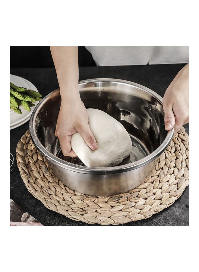 3Pcs/Set Grater Strainer Sieve Basin Washing Bowl Set Vegetable Cutter Stainless Steel Kitchen Tool for Knead Dough Salad Silver 26x26x26cm