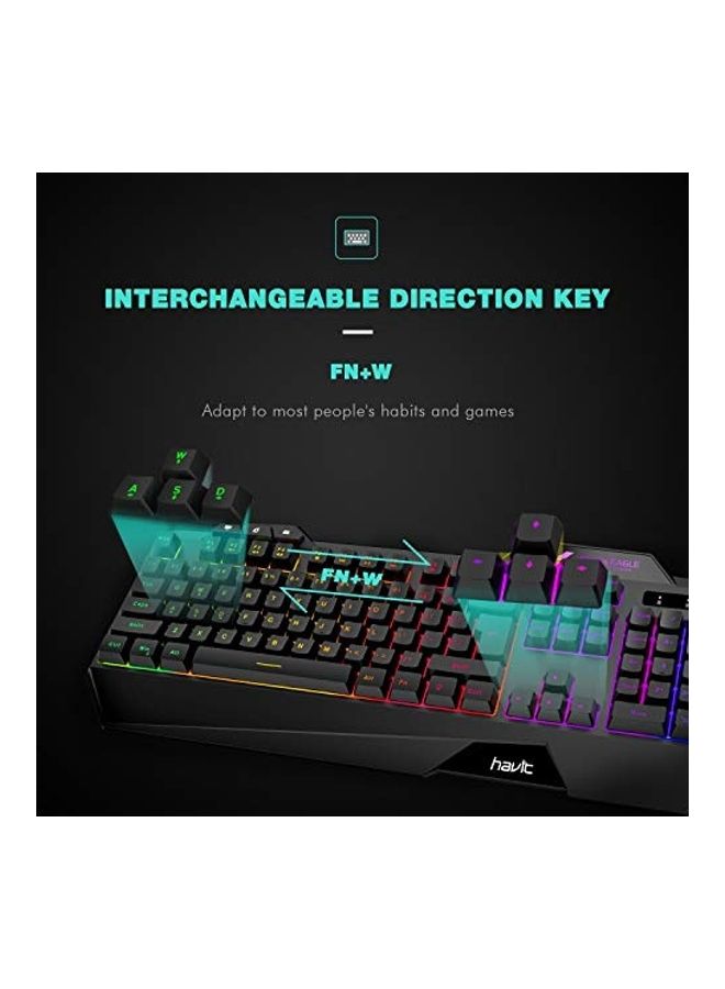 هافيت لوحة مفاتيح سلكية للألعاب مع إضاءة خلفية بألوان قوس قزح - Image 4