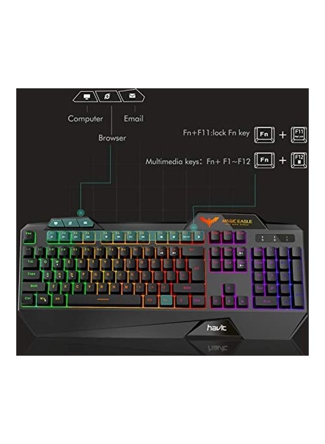 هافيت لوحة مفاتيح سلكية للألعاب مع إضاءة خلفية بألوان قوس قزح - Image 5