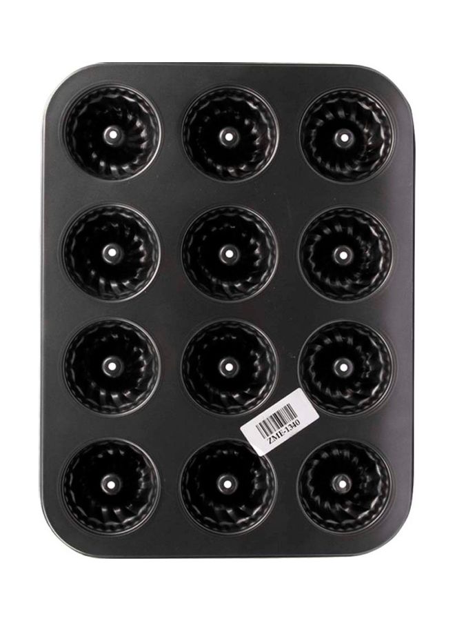 12 Cavity Non-Stick Donut Mold Baking Tray- Carbon Steel - 14” x 10.5” - 1 Piece Black 14x 10.5inch - Image 1