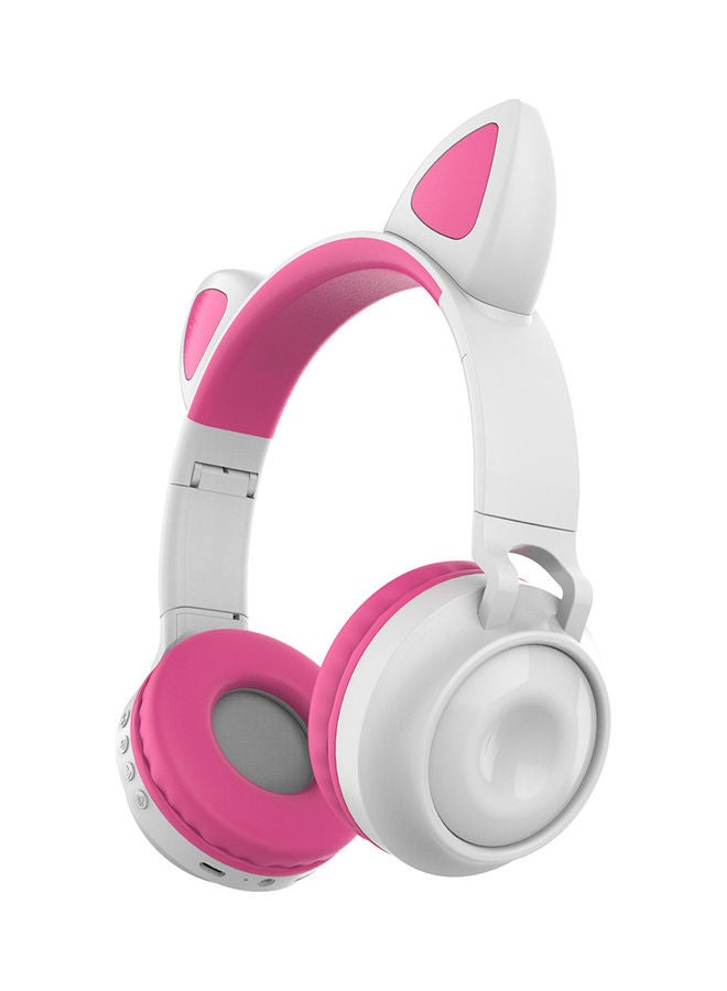 ZW 028 Wireless Bluetooth Adustable Glowing Cat Ear Headphones Pink White - Image 1
