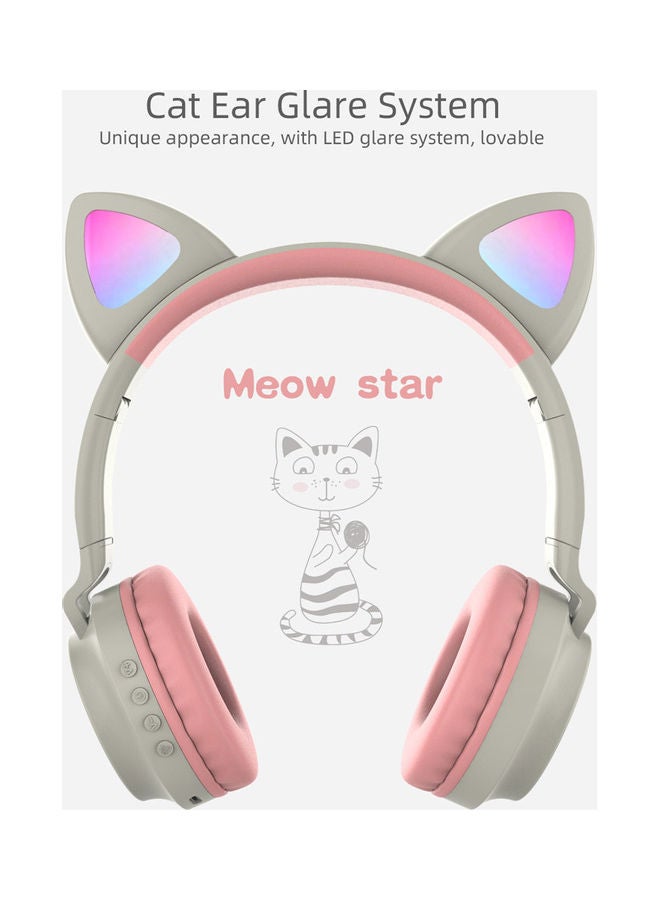 ZW 028 Wireless Bluetooth Adustable Glowing Cat Ear Headphones Pink White - Image 3