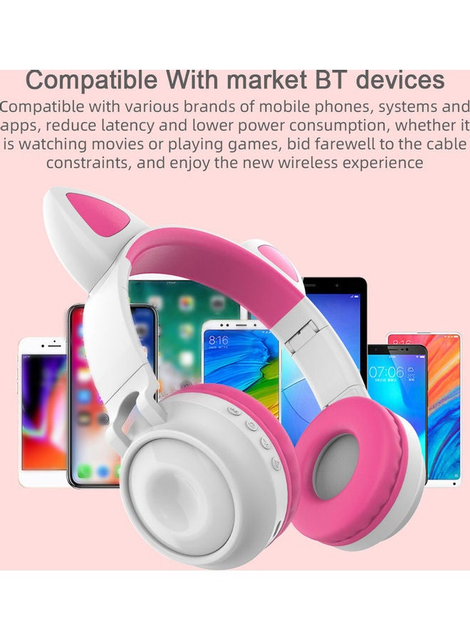 ZW 028 Wireless Bluetooth Adustable Glowing Cat Ear Headphones Pink White - Image 5