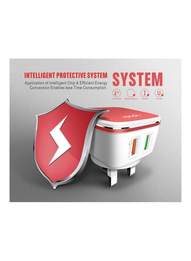 رينون شاحن محول بمنفذي USB مع كابل Lightning. أبيض/أحمر - Image 3