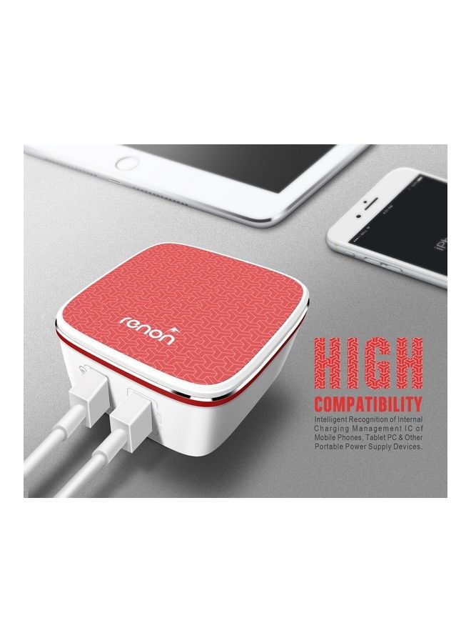 رينون شاحن محول بمنفذي USB مع كابل Lightning. أبيض/أحمر - Image 4