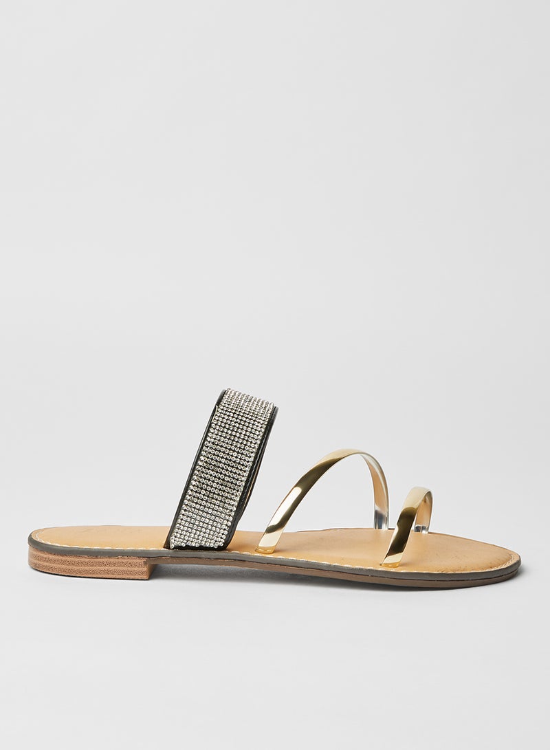 ZAHA Dyed Slip On Flat Sandals Gold/Silver - Image 1