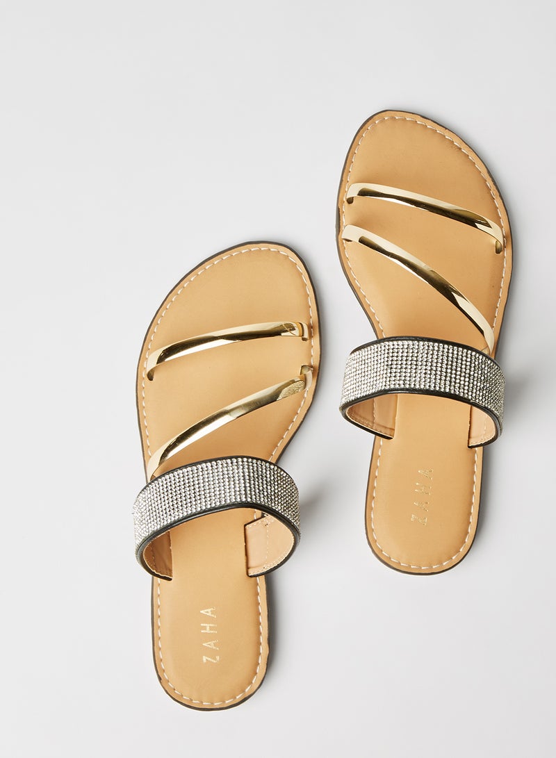 ZAHA Dyed Slip On Flat Sandals Gold/Silver - Image 2