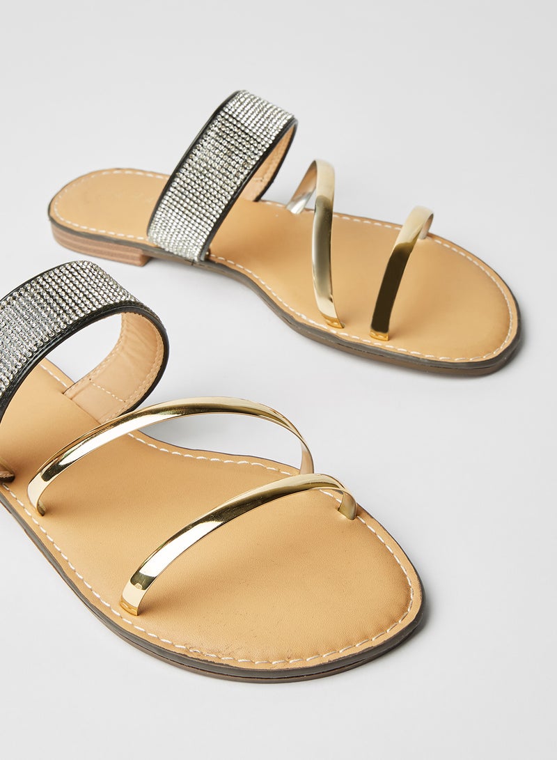 ZAHA Dyed Slip On Flat Sandals Gold/Silver - Image 3