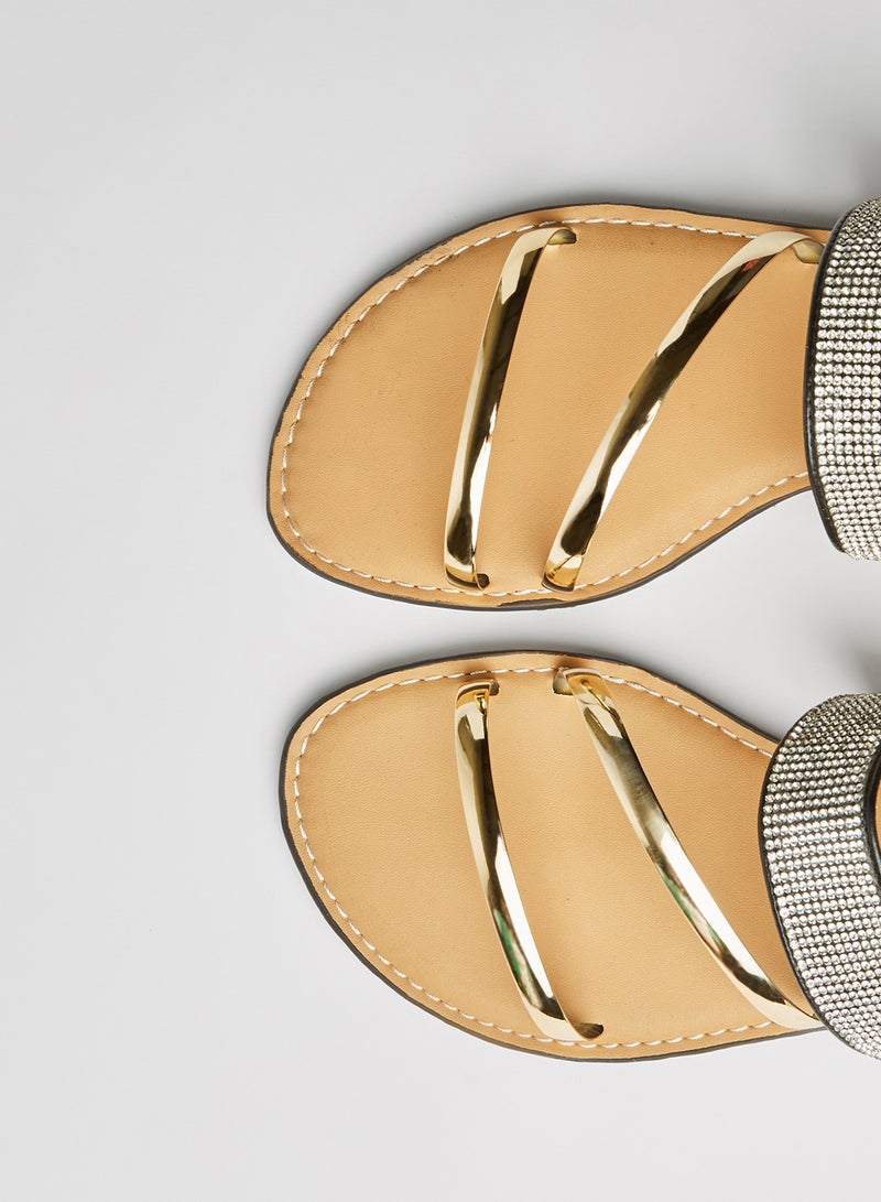 ZAHA Dyed Slip On Flat Sandals Gold/Silver - Image 4