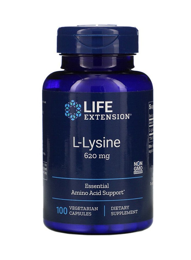 لايف إكستنشن مجموعة مكمل غذائي بالحمض الأميني الأساسي إل-لايسين بتركيز 620 مجم من 100 كبسولة نباتية مكونة من  مكونة من قطعتين - Image 1