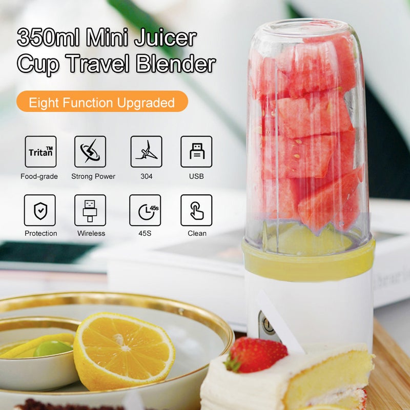 عصارة صغيرة قابلة للشحن بمنفذ USB بسعة 350 مل مع 4 شفرات HL83-LU أصفر/ابيض - Image 2