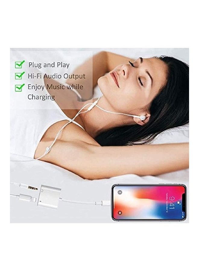 DesofIcon - [Apple MFi Certified] for iPhone Adapter & Splitter, 2 in 1 Lightning to 3.5mm Headphone Jack Audio + Charge Cable Compatible with iPhone 11/11 Pro/XS/XR/X 8 7/iPad, Support Sync Data + Music Control White - Image 1