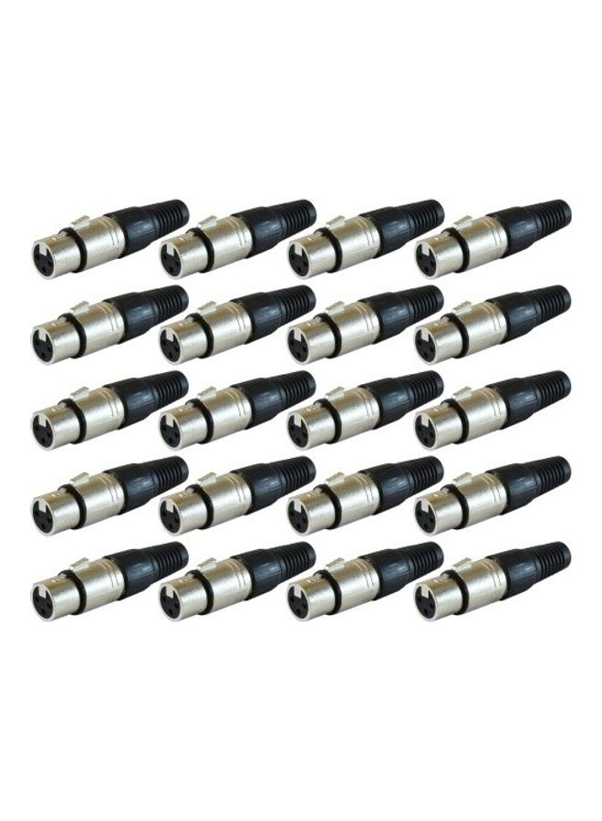 GLS Audio XLR Female Plugs Connectors XLR-F Plug - 20 Pack Silver/Black - Image 1