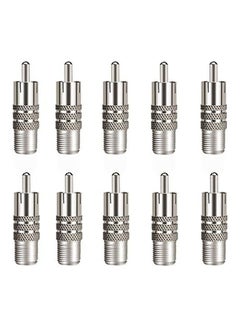 10 Pack F Type Female to RCA Male Coaxial Cable Adapter, Straight Coupler Adapter Connector for Video Audio (Nickel Plated) Silver